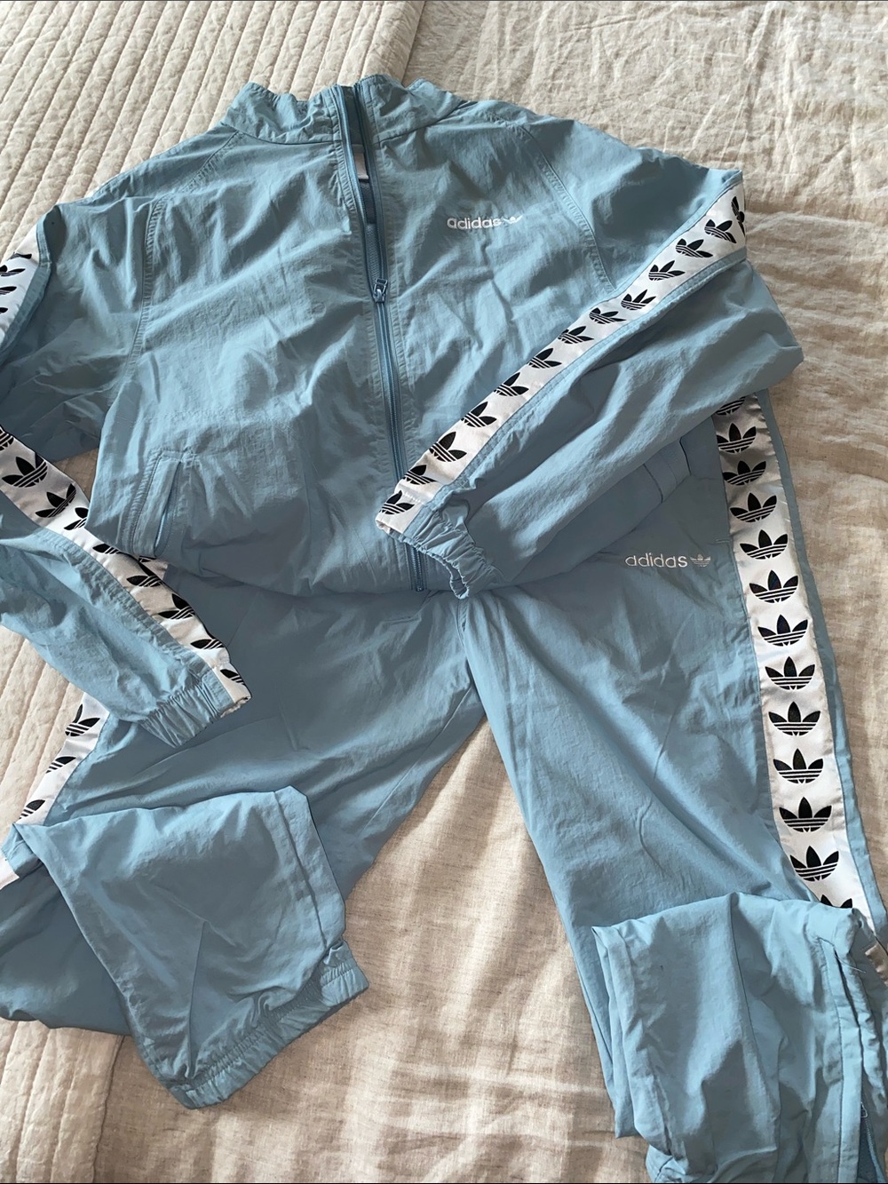 Adidas Light Blue Trefoil Tape Track Jacket & Pants